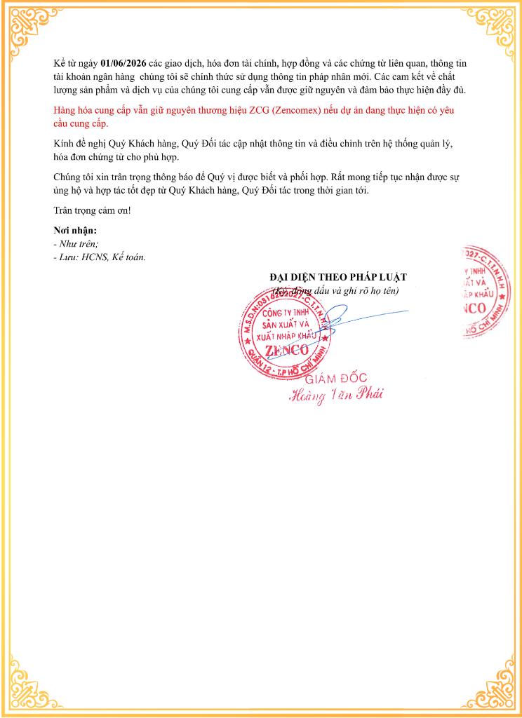 Thông báo thay đổi pháp nhân Zencomex Trang 2