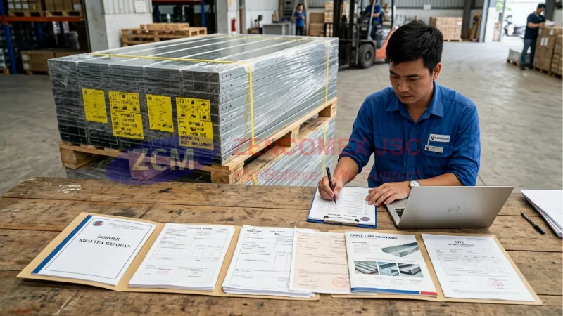 Tra Cứu Mã HS Code Máng Cáp Điện & Quy Trình Lập Hồ Sơ Hải Quan 5 Bộ hồ sơ hải quan nhập khẩu thang máng cáp gồm invoice, packing list, C_O và chứng chỉ vật liệu_8