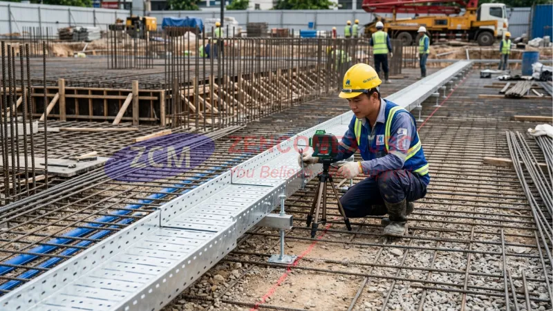 Máng Cáp Điện Âm Sàn: Quy Cách Kỹ Thuật & Biện Pháp Thi Công 5 Định vị và cố định máng cáp điện âm sàn đúng cao độ trước khi đổ bê tông_3