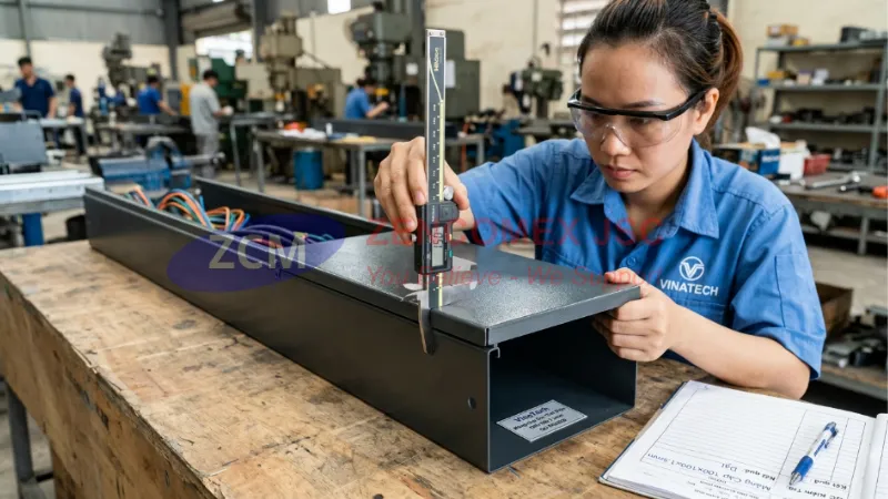 Máng Cáp Sơn Tĩnh Điện 100x50: Tiêu Chuẩn Phụ Kiện & Báo Giá 6 Gia công máng cáp 300x150 sơn tĩnh điện bằng máy chấn CNC trong xưởng cơ khí_8