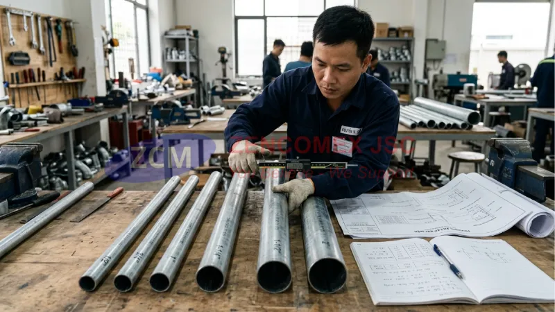 Kỹ thuật viên đo các kích thước ống thép EMT từ 1_2 inch đến 2 inch bằng thước kẹp_12