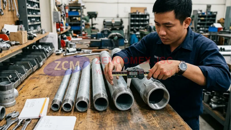 Ống Thép Luồn Dây Điện IMC: Tiêu Chuẩn, Kích Thước & Báo Giá 4 Kỹ thuật viên đo kích thước các ống thép IMC từ 1_2 inch đến 2 inch bằng thước kẹp_19