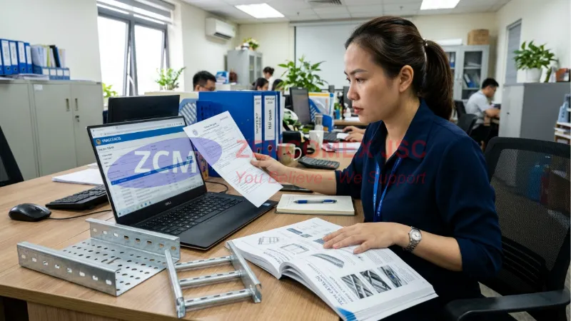 Tra Cứu Mã HS Code Máng Cáp Điện & Quy Trình Lập Hồ Sơ Hải Quan 3 Nhân viên chứng từ tra cứu mã HS cho máng cáp điện thép mạ kẽm bằng hồ sơ kỹ thuật_6