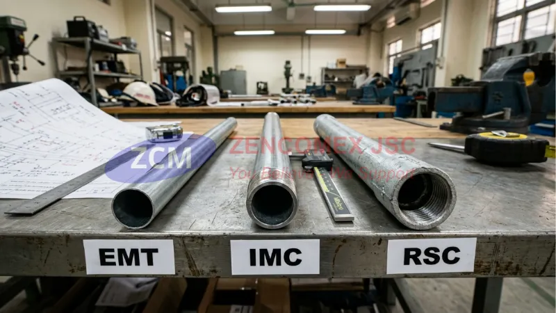 Ống Thép Luồn Dây Điện: Phân Loại, Tiêu Chuẩn & Cẩm Nang Chọn M&E 4 Ống EMT, IMC và RSC khác nhau về độ dày, phương pháp kết nối và môi trường ứng dụng
