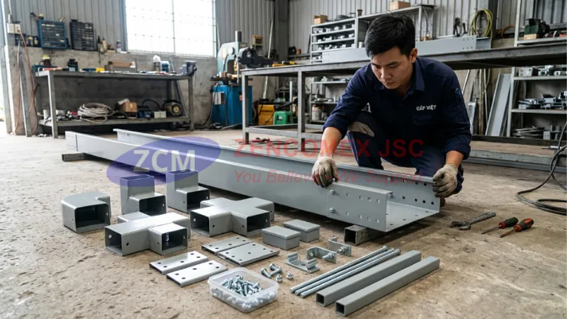 Máng Cáp Điện 300x100 Sơn Tĩnh Điện: Tiêu Chuẩn & Báo Giá Nhà Máy 6 Phụ kiện đồng bộ cho máng cáp sơn tĩnh điện 300x100 gồm co, tê, thập, tấm nối và giá đỡ