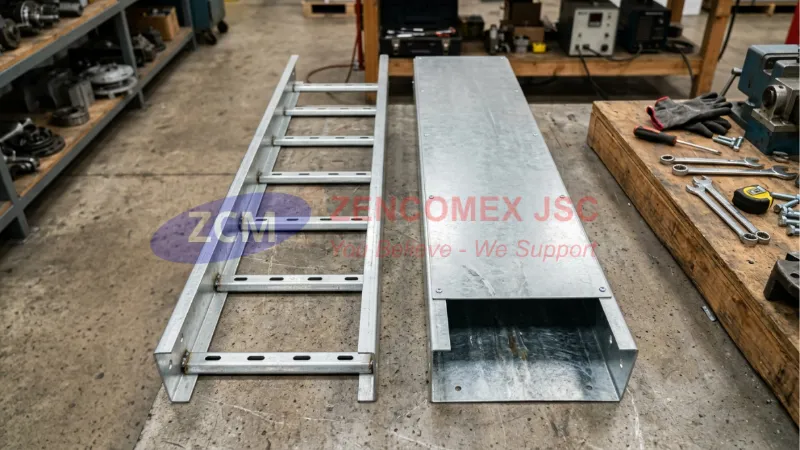 So sánh cấu tạo thang cáp dạng hở và máng cáp dạng hộp kín