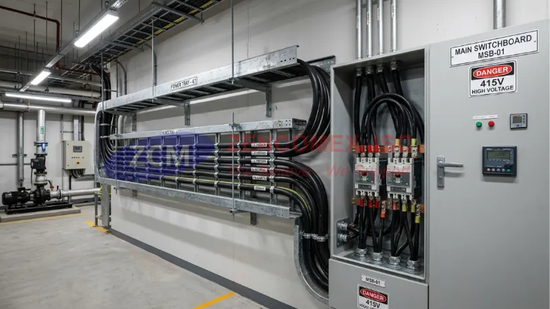 Thang cáp dùng để nâng đỡ cáp động lực lớn trong hệ thống điện công nghiệp