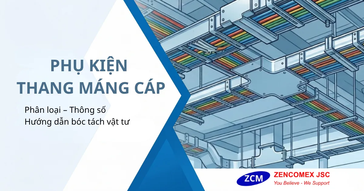 Thang máng cáp trên trần nhà xưởng, nổi bật các phụ kiện co, tê, nối, ty treo_5