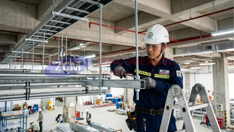 Bảng Tra Ty Ren M6 – M30: Kích Thước, Trọng Lượng Và Tải Treo An Toàn (DIN 975 / DIN 976) 5 Ty ren mạ kẽm treo thanh Unistrut và máng cáp trong hệ thống MEP