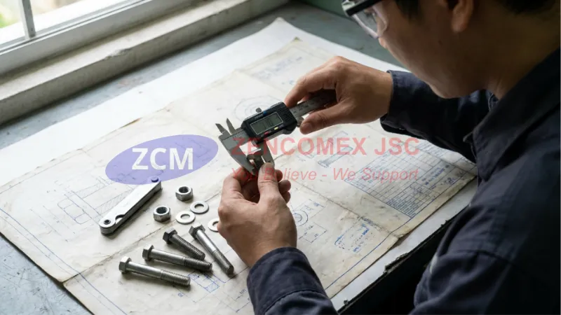 Bản vẽ kỹ thuật bu lông M10 thể hiện đường kính ren, bước ren, chiều dài thân và đầu lục giác_1
