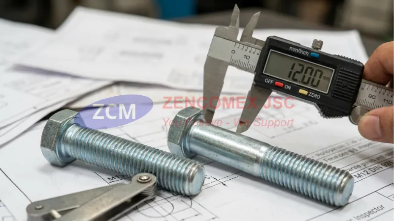 Bản vẽ kỹ thuật bu lông M12 DIN 931 DIN 933 thể hiện đường kính ren, bước ren và đầu lục giác_6