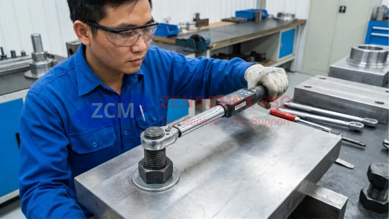 Bộ bu lông M12 cấp bền 8.8 gồm bu lông, đai ốc và vòng đệm cường độ cao lắp trên bản mã thép_7