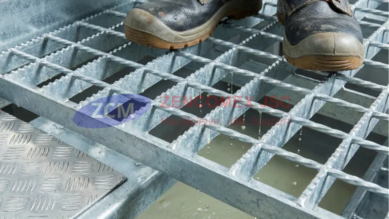 Cận cảnh tấm grating răng cưa mạ kẽm chống trượt, thoát nước và thông thoáng cho sàn thao tác_2