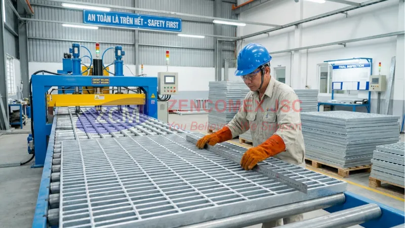 Dây chuyền hàn tự động và mạ kẽm nhúng nóng tấm sàn grating tại xưởng cơ khí_4