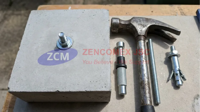 Đóng tắc kê đạn M10 ngang mặt bê tông và dùng setting tool để đóng nở lõi nêm đúng kỹ thuật_12
