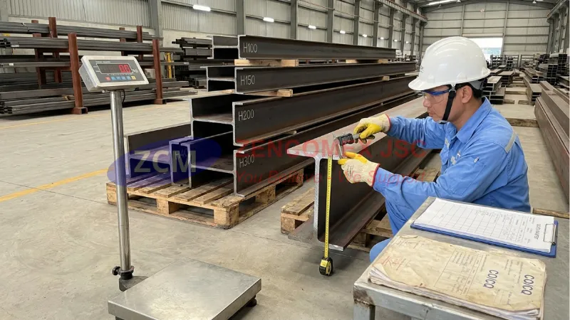 Kiểm tra quy cách H B t1 t2 và barem trọng lượng thép hình H trước khi xuất kho_10
