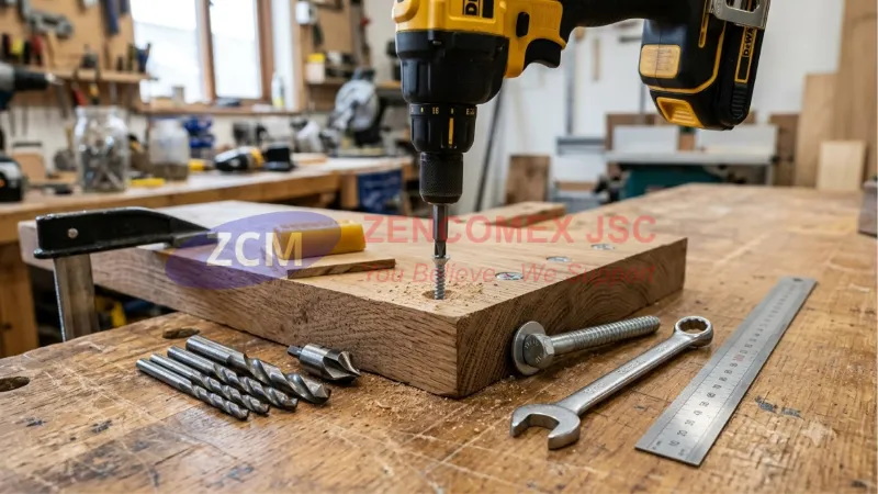 Kỹ thuật khoan mồi, khoan loe và siết vít gỗ cứng đúng trục để tránh nứt gỗ và gãy vít_11