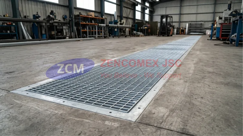 Lắp đặt nắp mương grating vào khung thép V biên trên rãnh thoát nước bê tông đúng kỹ thuật_3