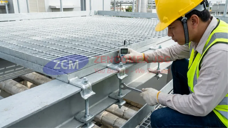 Lắp đặt sàn grating bằng kẹp saddle clip và J-clip, đồng thời nghiệm thu lớp mạ kẽm nhúng nóng_10