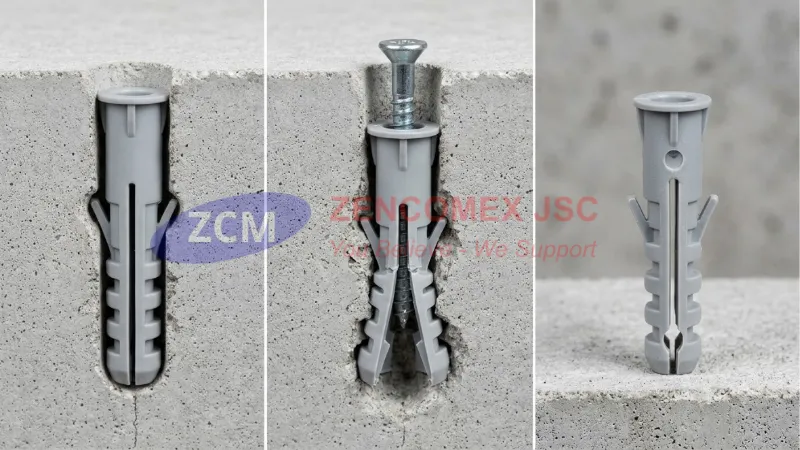 Tổng Hợp Các Loại Tắc Kê Nhựa Chịu Lực & Tắc Kê Trần Thạch Cao, Tường Gạch 3 Nguyên lý tắc kê nhựa giãn nở và bám vào thành lỗ khoan khi vít được siết vào.