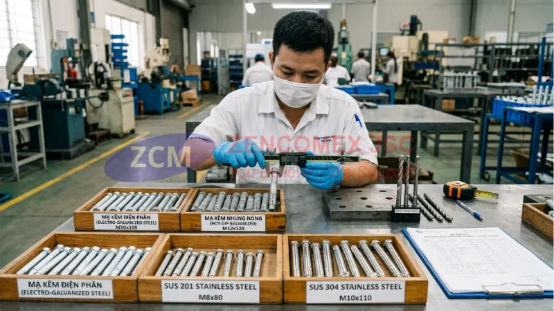Phân loại bu lông nở sắt mạ kẽm điện phân, mạ kẽm nhúng nóng và inox 304_1