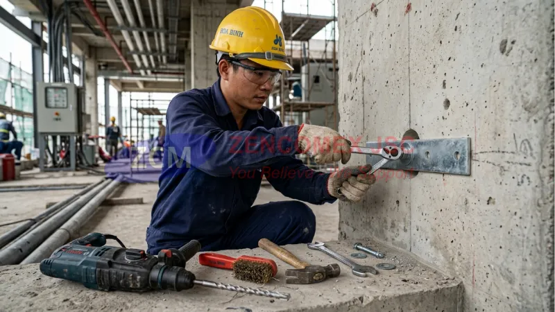 Quy trình khoan lỗ, vệ sinh, đóng và siết bu lông nở vào bê tông đúng kỹ thuật_2
