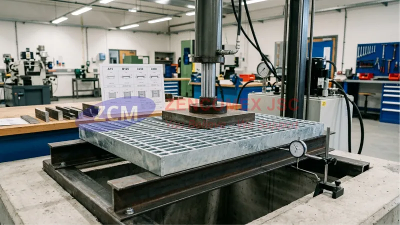 Thử tải nắp mương grating theo tiêu chuẩn BS EN 124 với các cấp tải A15, B125, C250 và D400_1