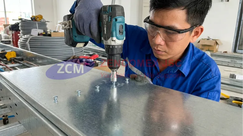 Vít tự khoan đầu dù dùng để cố định máng cáp, mái tôn, ống gió HVAC, tủ điện và khung thép nhẹ_5