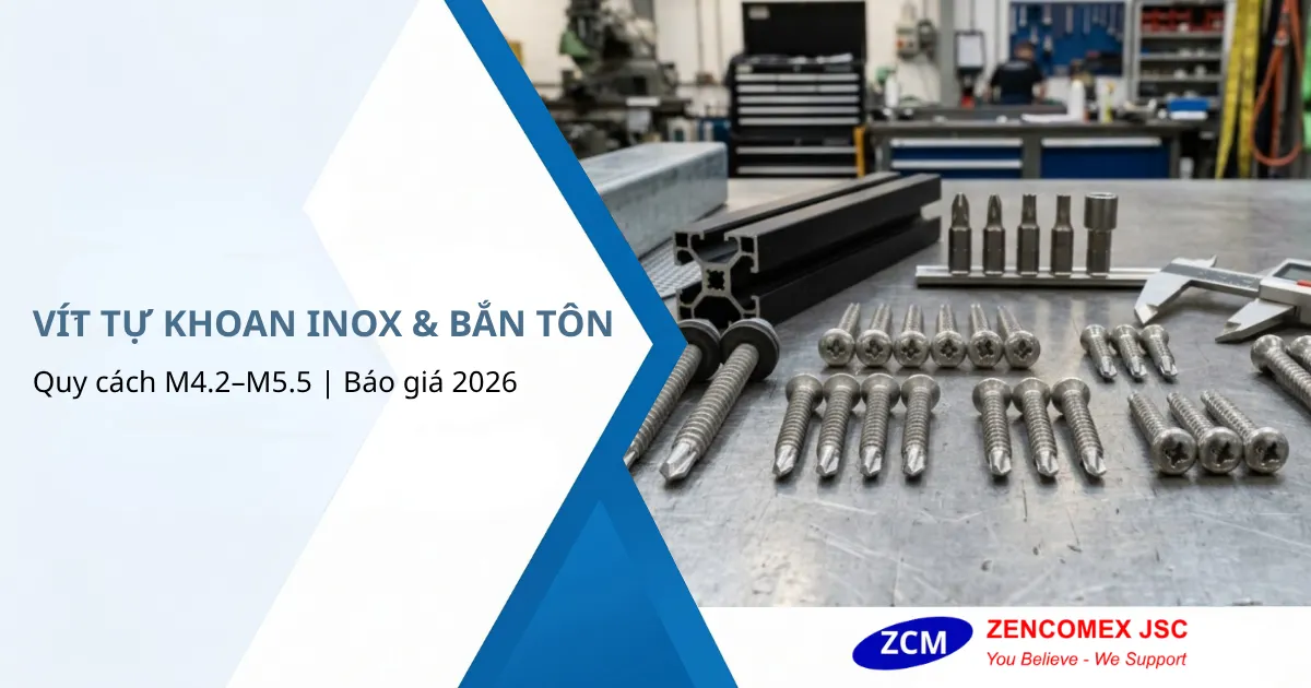Vít tự khoan inox 304, vít bắn tôn có roăng và các quy cách M4.2 đến M5.5_1