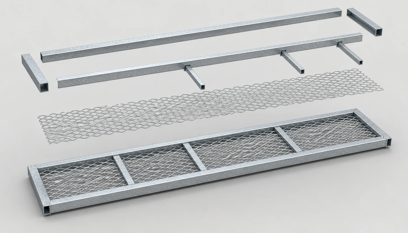 Sàn Thao Tác Solar – Lối Đi Grating Bảo Trì Điện Mặt Trời 2 cau-tao-san-thao-tac-solar-luoi-thep-dap-gian
