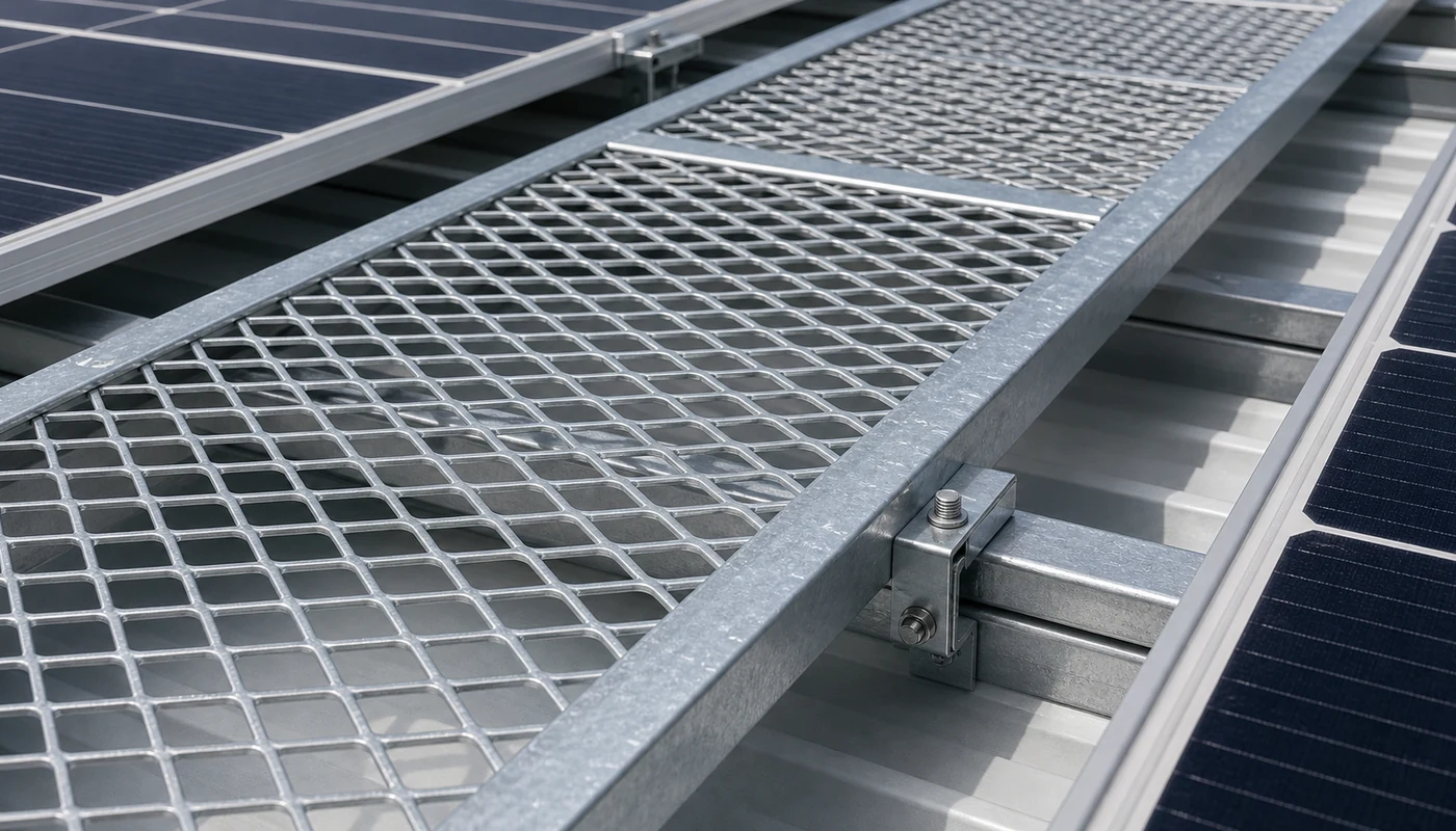 Sàn Thao Tác Solar – Lối Đi Grating Bảo Trì Điện Mặt Trời 3 lap-dat-san-thao-tac-solar-tren-mai-nha-may