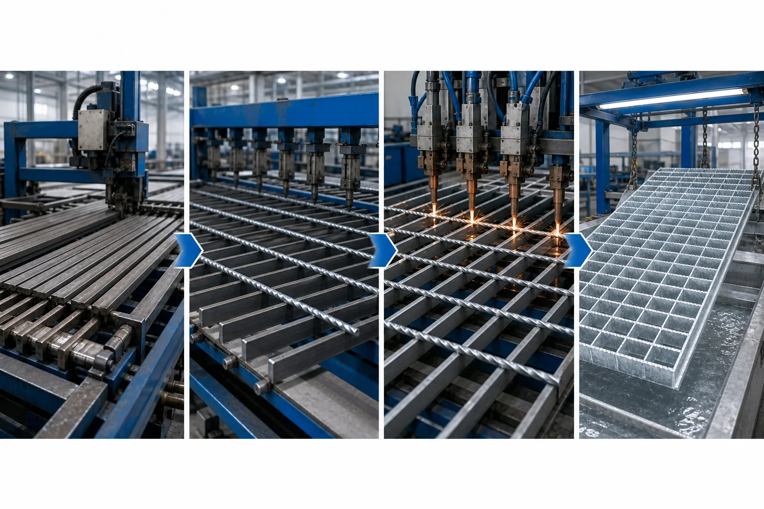 Quy trình sản xuất và mạ kẽm nhúng nóng tấm sàn grating