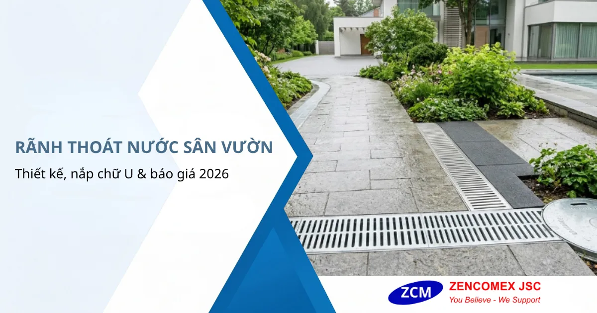 Rãnh thoát nước sân vườn biệt thự sử dụng nắp grating chữ U mạ kẽm, inox và composite_3